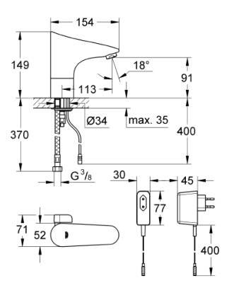 Grohe Europlus E Fotoselli Lavabo Bataryası, 1/2