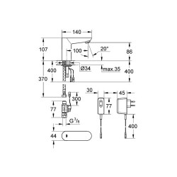 Grohe Euroeco Cosmopolitan E Fotoselli Lavabo Bataryası, Tek Su Girişli - 36269000 - 2