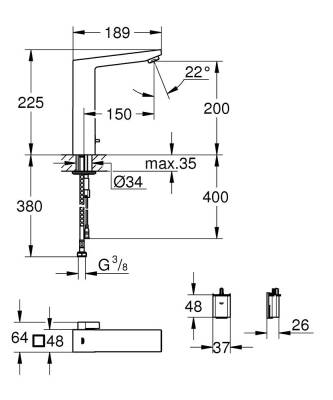 Grohe Eurocube E Fotoselli Lavabo Bataryası, 1/2