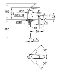 Grohe Küvet Bataryası 1 Delikli Eurodisc Krom - 33192002 - 2