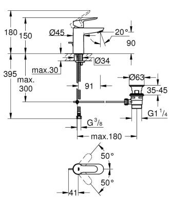 Grohe Bauedge Tek Kumandalı Lavabo Bataryası S-Boyut - 23328000 - 2