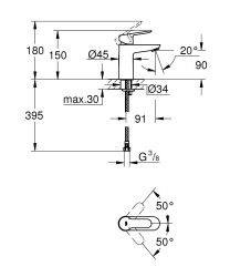 Grohe Bauedge Tek Kumandalı Lavabo Bataryası S-Boyut - 23330000 - 2