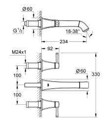 Grohe Lavabo Bataryası Duvar. 3 Del. Grandera Krom/Altın-20415IG0 - 2