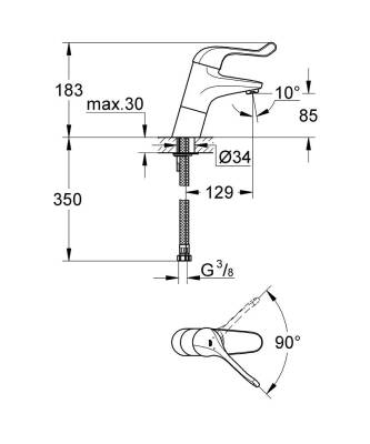 Grohe Euroeco Special Sequential Tek Kumandalı Lavabo Bataryası - 32790000 - 2