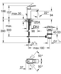 Grohe Lavabo Bataryası Eurocube S-Boyut Krom - 23127000 - 2