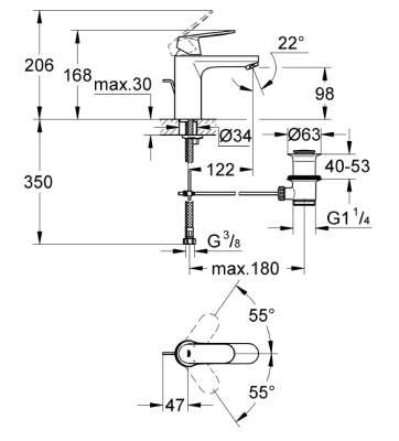 Grohe Eurocosmo Tek Kumandalı Lavabo Bataryası M-Boyut - 23325000 - 2