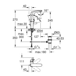 Grohe Lavabo Bataryası Eurostyle L-Boyut Beyaz - 23569LS3 - 2