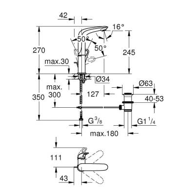 Grohe Lavabo Bataryası Eurostyle L-Boyut Beyaz - 23569LS3 - 2