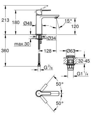 Grohe Lineare Tek Kumandalı Lavabo Bataryası S-Boyut - 23106001 - 2