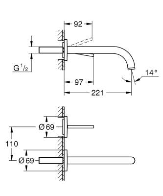 Grohe Lav.Bat. İki Delik. Duvar. Atrio Br.Hard Graphite- 19918AL3 - 2