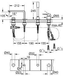 Grohe Lineare Dört Delikli Küvet Bataryası - 19577001 - 2