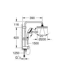 Grohe Tempesta Rustic Sistem 200 Duvar Bağlantılı, Divertörlü Duş Sistemi - 27399002 - 2