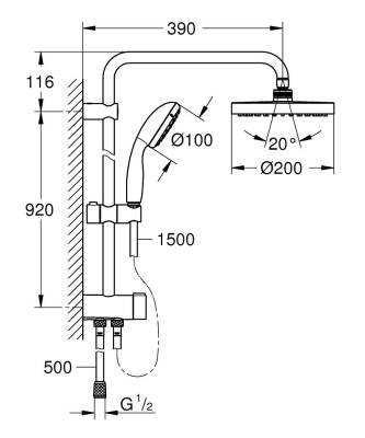 Grohe Tempesta Sistem 200 Duvar Bağlantılı, Divertörlü Duş Sistemi - 26452001 - 2