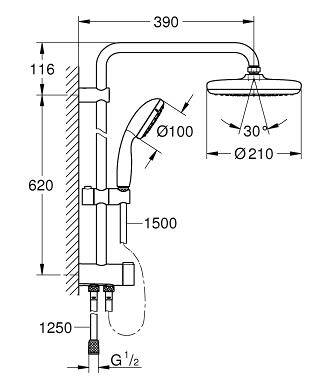 Grohe Tempesta System 210 Duvar Bağlantılı, Divertörlü Duş Sistemi - 26381001 - 2