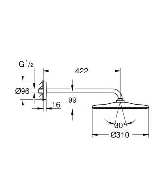 Grohe Rainshower Mono 310 Tepe Duşu Seti 422 Mm, Tek Akışlı - 26558000 - 2