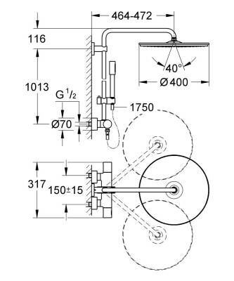 Grohe Rainshower System 400 Duvara Monte Termostatik Bataryalı Duş Sistemi - 27174001 - 2