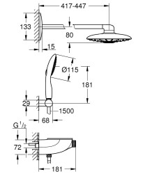 Grohe Rainshower System Smartcontrol Duo 360 Termostatik Yarı Ankastre Duş Bataryası - 26443000 - 2