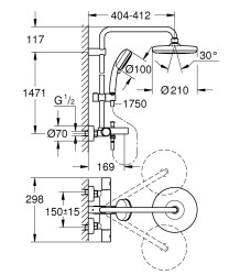 Grohe Duvara Monte Termostatik Banyo Bataryalı Duş Sistemi - 26223001 - 2