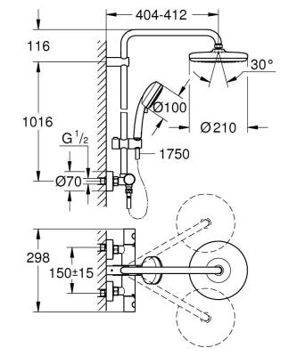 Grohe Duvara Monte Termostatik Bataryalı Duş Sistemi - 27922001 - 2