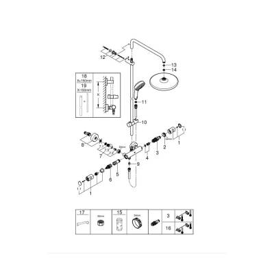 Grohe Tempesta Cosmopolitan System 250 Duvara Monte Termostatik Bataryalı Duş Sistemi - 26670000 - 2