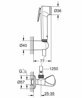 Grohe Tempesta-F Taharet Spreyi 30 Duvardan Askılı Set 1 Akışlı, Ara Musluk İle Birlikte - 27514001 - 2