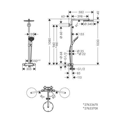 Hansgrohe Raindance Select S 240 Duş Kolonu, Termostatlı, Satin Siyah 27633670 - 3