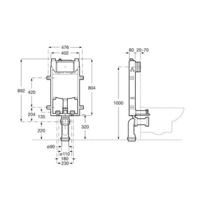 Roca Basic Tuğla Duvar İçin Gömme Rezervuar Ayaklı 8,5 cm A890070121 - 2