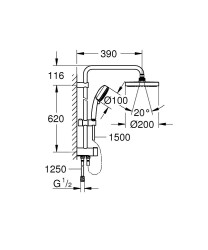 Grohe Tempesta Cosmopolitan Sistem 200 Duvar Bağlantılı, Divertörlü Duş Sistemi - 27394002 - 2